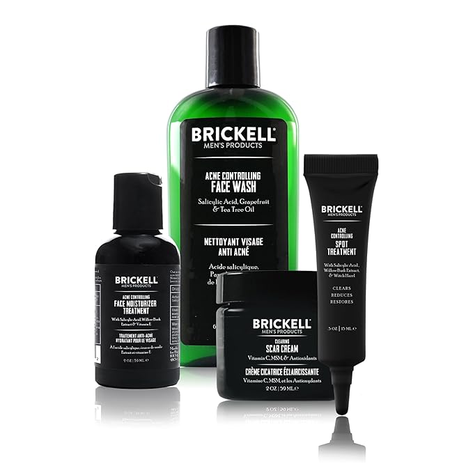 Brickell Men's Acne Controlling System for Men, Acne Fighting Face Moisturizer Treatment, Face Wash, Spot Treatment, and Scar Cream, Natural & Organic