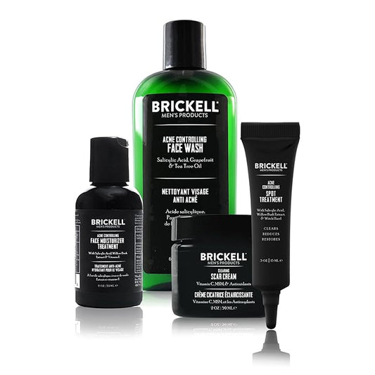 Brickell Men's Acne Controlling System for Men, Acne Fighting Face Moisturizer Treatment, Face Wash, Spot Treatment, and Scar Cream, Natural & Organic