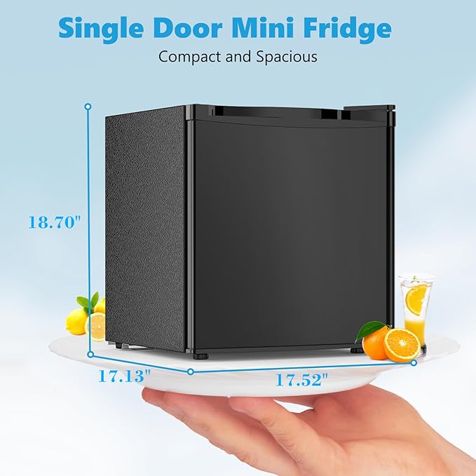 1.6 Cu.ft Mini Fridge with Freezer, Compact Single Reversible Door Refrigerator, Adjustable Thermostat, Ultra Quiet, Energy Efficient for Office, Dorm, Bedroom, Apartment -Black