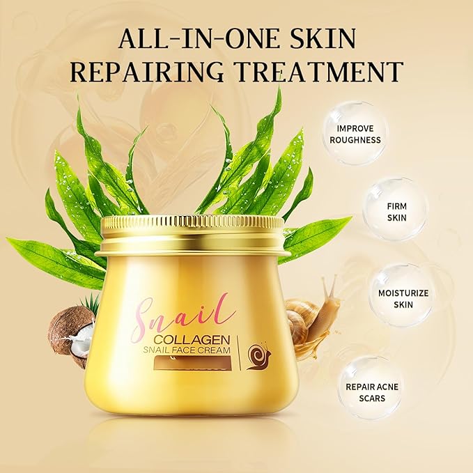 2Pack Snail Collagen Face Cream for Women,Collagen Hydrating Facial Cream Anti-Wrinkle and Rejuvenating Cream Korean,Collagen Rejuvenating Moisturizer,Improves Skin Firmness, Reduce Dryness&Fine Line