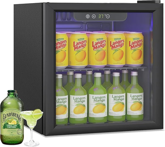 1.4 Cu Ft/65 Can Mini Fridge, Freestanding 17 Inch Beverage Refrigerator with Glass Front Door for Soda, Beer Under Counter Drink Refrigerator with Adjustable Shelves(Silver)