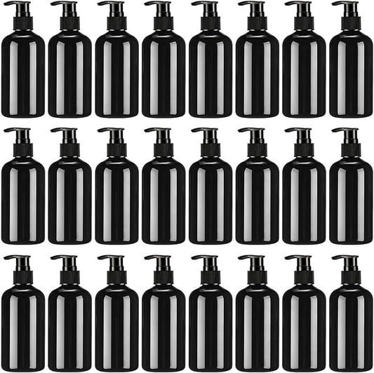 24 Pcs Empty Plastic Pump Bottles 8oz Refillable Lotion Pump Bottle Containers with Black Dispenser for Shampoo, Conditioner, Face Cream, Massage Oil, Liquid Soap