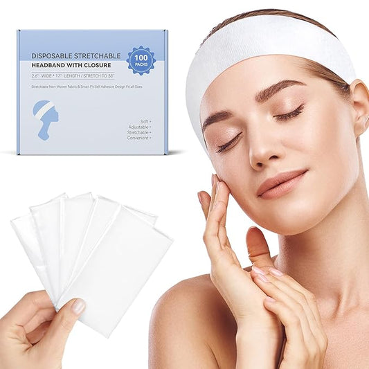 100 Count Disposable Headbands for Spa Headband for Washing Face Individually Wrapped Headbands for Women, Non-woven Fabric Facial Headband, Esthetician Supplies Makeup Artists & Salon Professionals