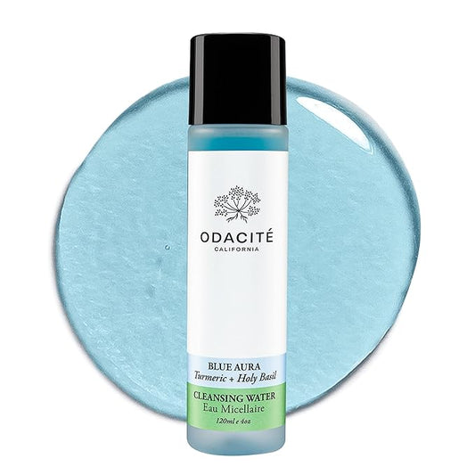 Odacité Facial Cleanser with Foam - Blue Aura Cleansing Water Facial Wash with Neem, Holy Basil & Turmeric - No-Rinse Micellar Water Removes Pollution, Impurities & Makeup, 4.0 fl. Oz