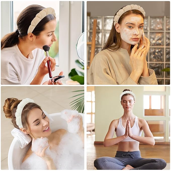 WHAVEL 2 Pack Spa Headband for Washing Face, Get Ready Headband Soft Terry Cloth Headbands Puffy Hair Band for Face Washing, Skincare, Makeup