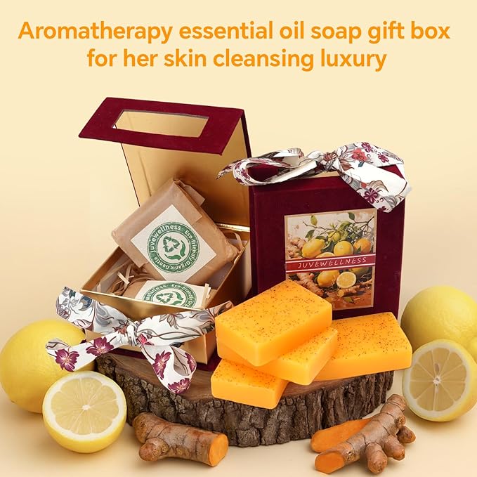 Natural Turmeric & Lemon Soap for Even Skin Tone, Acne-Prone Skin Care,Handmade, Luxury Bath & Shower Gift,gentle effective, plant-based cold processed natural soap gift set (2 pack)