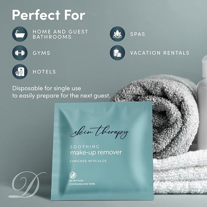 Makeup Remover Wipes with Aloe Vera | Gentle, Soothing Cleansing Wipes | Individually Wrapped | Case of 500