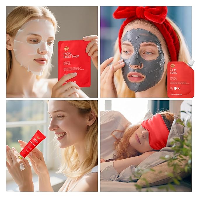 Christmas Gifts for Women, Red Rose 33 Pcs Spa Bath & Body Gift Set, Face Sheet Mask Skin Care, Hydrogel Mask, Lip Gloss, Cosmetic Bag, Face Serum, Necklace, Cleanser, Gua Sha, Mother Day, Birthday