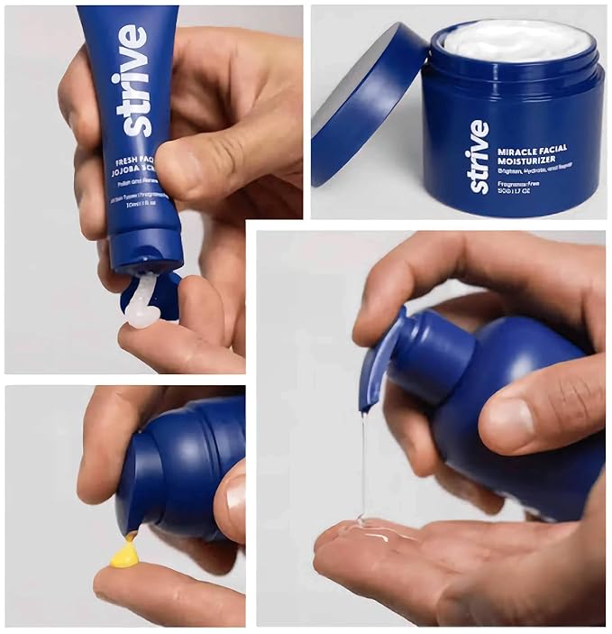 Strive Apex Skin Care Set - Advanced Anti Aging - Fragrance Free, All Skin Types, Fights Dark Circles Dull Skin - Peptides, Retinal, Vitamin C, Niacinamide (Face Wash, Scrub, Moisturizer, Serum)