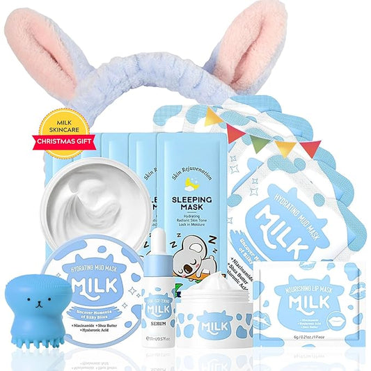 Milk Skin Care Set - 16 PCS Milk Skin Care for Kids Ages 8-12 Hydrating, Smooth & Delicate, Travel Skin Care Routine Kit for Women, Teen Skin Care Kit Christmas Gifts for Teenage Girls Friends Moms