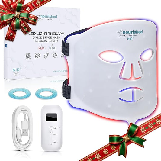 Portable LED Face Mask with Near-Infrared - Blue, Red Light Therapy for Face - 114 LEDs - Skincare Tool for Wrinkles, Anti-Aging
