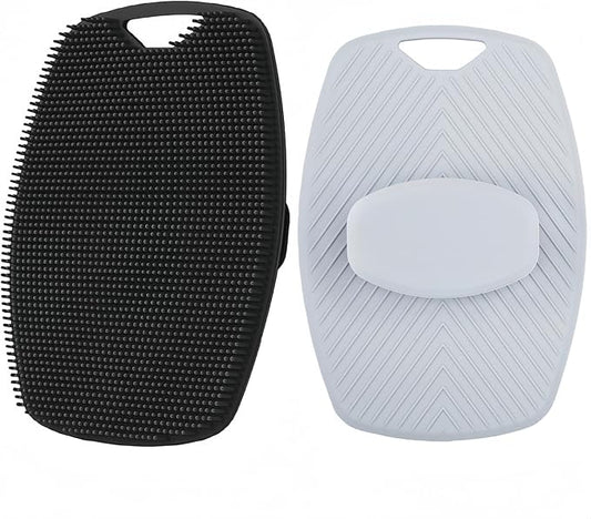 2 Pack Silicone Body Scrubber, Highly Elastic Bristles Handheld Brush for Shower, Lather Well and Gentle Exfoliating, Makes Skin Smooth, for Women and Men, Black and Gray