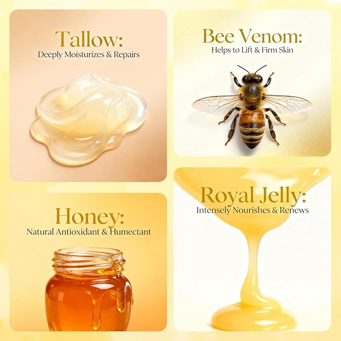 Beef Tallow Moisturizing Cream with Bee Venom & Royal Jelly - Intense Winter Therapy for Dry, Cracked Skin - Long-Lasting Hand & Body Cream for Deep Nourishment & Repair