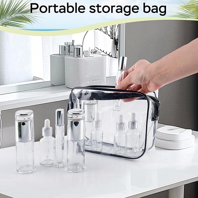 34 Piece Glass Travel Bottles for Toiletries TSA Approved Mini Makeup Containers with Toiletry Bag Refillable BPA Free Skincare Container Leak Proof for Serums, Moisturizers, Toners, Cream