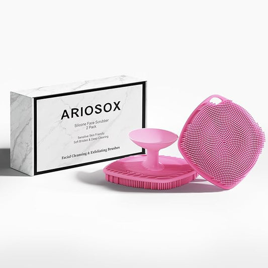 2 Pack Face Scrubbers, Silicone Face Scrubber Soft Bristles, Gentle Lather, Exfoliating & Deep Cleaning for Sensitive Skin, Giant Suction Cup Stick Securely, Easy to Store (Pink)