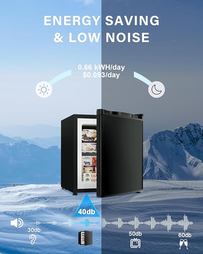 1.1 Cu.ft Mini Freezer - Compact Upright Freezer with 7 Adjustable Thermostat, Removable Shelf, Reversible Single Door, 360°Uniform Cooling Small freezer for Home Office Apartment Dorm, Black