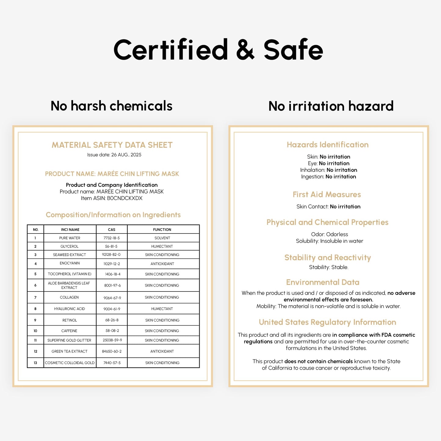 V Line Lifting Face Mask with Collagen and Gold