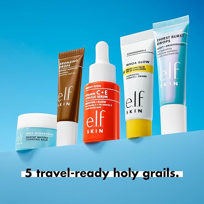 e.l.f. SKIN Best & Obsessed Skincare Kit, Travel-Size Makeup Remover, Sunscreen & Brightening Serums For Glowy Skin, Vegan & Cruelty-Free