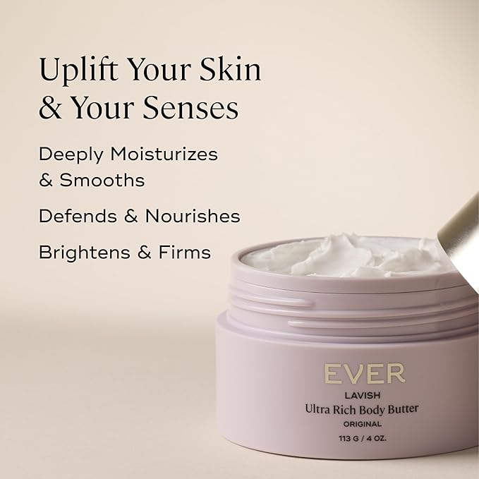 EVER Lavish Ultra Rich Body Butter – Antioxidant & Vitamin-Infused Deep Moisturizing Cream for Softer, Firmer, Youthful-Looking Skin, 4 oz