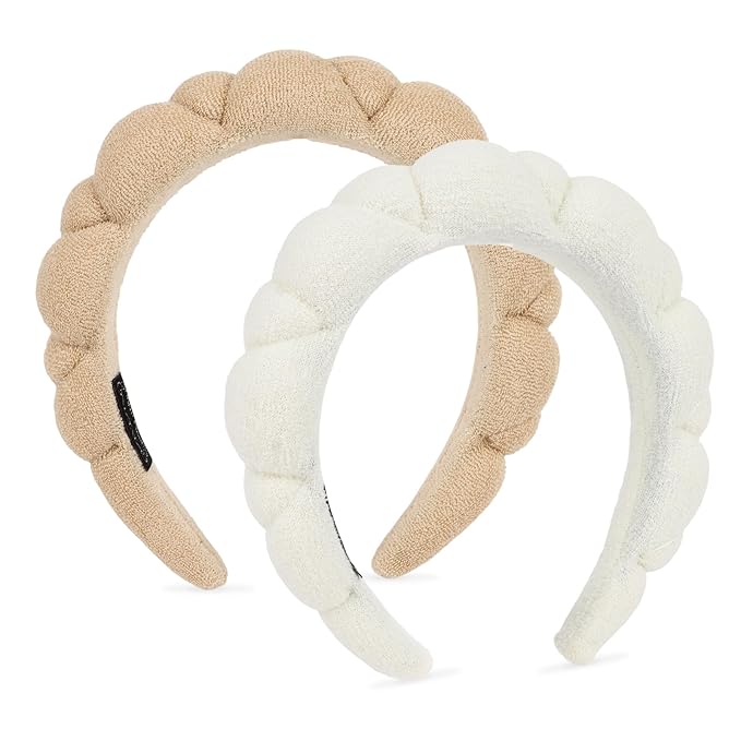 WHAVEL 2 Pack Spa Headband for Washing Face, Get Ready Headband Soft Terry Cloth Headbands Puffy Hair Band for Face Washing, Skincare, Makeup