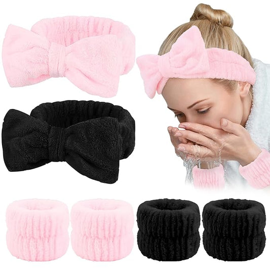 WHAVEL 6PCS Spa Headband and Wristbands Set, Face Wash Headband Wrist Bands for Washing Face Skincare Makeup Hair Band Skin Care Accessories Tools