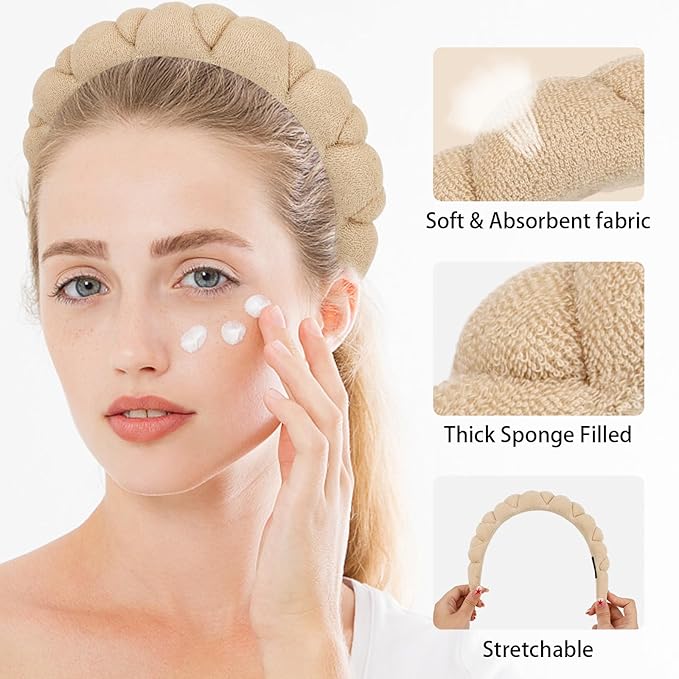 WHAVEL 2 Pack Spa Headband for Washing Face, Get Ready Headband Soft Terry Cloth Headbands Puffy Hair Band for Face Washing, Skincare, Makeup