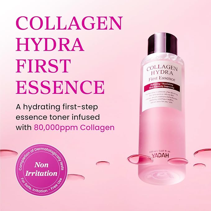 YADAH Collagen Hydra Essence – Deep Hydration, Soothing with 80,000ppm Collagen peptides and Triple Hyaluronic Acid, Centella Asiatica Extract, Niacinamide – 5.07 fl oz