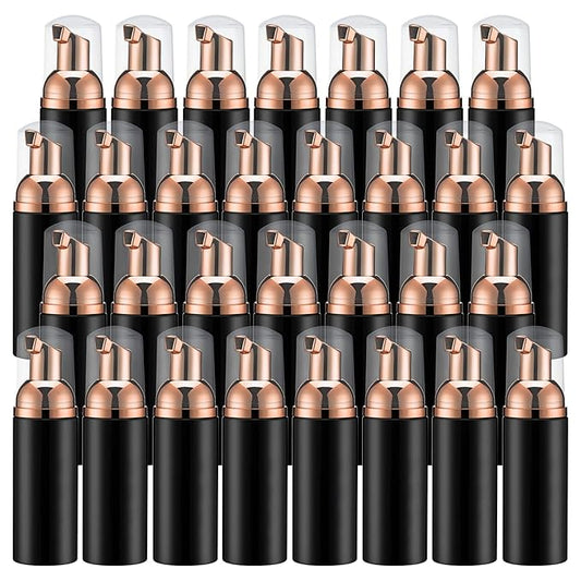 2oz Foam Pump Bottle (30PCS) Empty Travel Foaming Dispenser for Hand Soap, Lash Cleanser, Shampoo (60ml, Rose Gold &Black