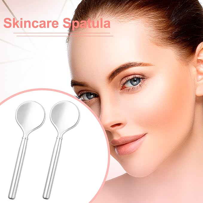 3pcs Mini Metal Makeup Spoon, Reusable Cosmetic Cream Spatulas, Skincare Scoop Applicator Facial Massage Beauty Tools for Mixing and Sampling Face Eye Cream- Silver