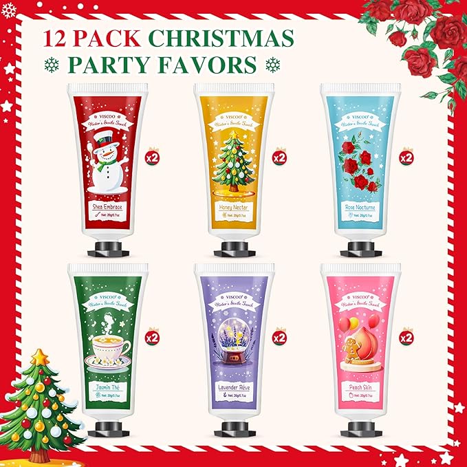 12 Pack Christmas Hand Cream Gift Set for Women, Mini Hand Lotion for Dry Cracked Hands Travel Size,Christmas Gifts in Bulk for Party Favors,Stocking Stuffers for Women Teen Girls Holiday Gifts