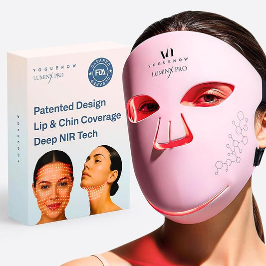 VogueNow LED Light Therapy Mask - FDA-Cleared Device for Wrinkles & Acne - Red Light Therapy for Face - Chin & Lip Coverage - Red Blue & Near Infrared Facial Skincare Device, Christmas Gifts for Women