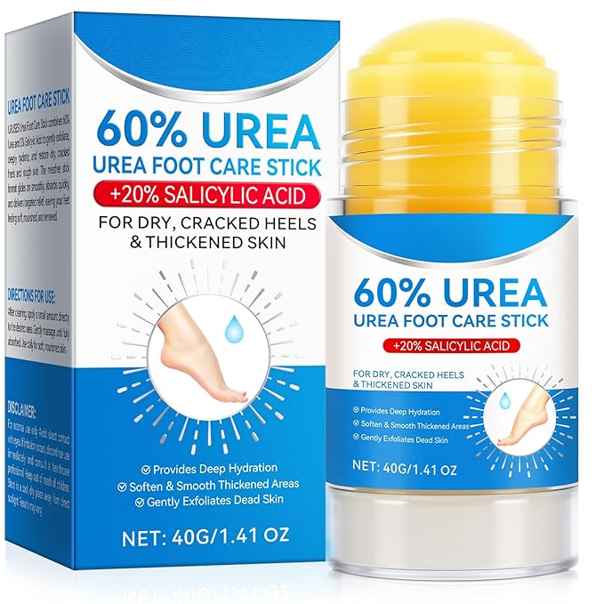 Urea Foot Cream Stick, 60% Urea Cream with 2% Salicylic Acid Foot Care Stick Moisturizer for Dry Cracked Heels, Knees, Hands, Moisturizes & Hydrates Dry Skin, Callus Remover & Skin Softener 1.41 oz