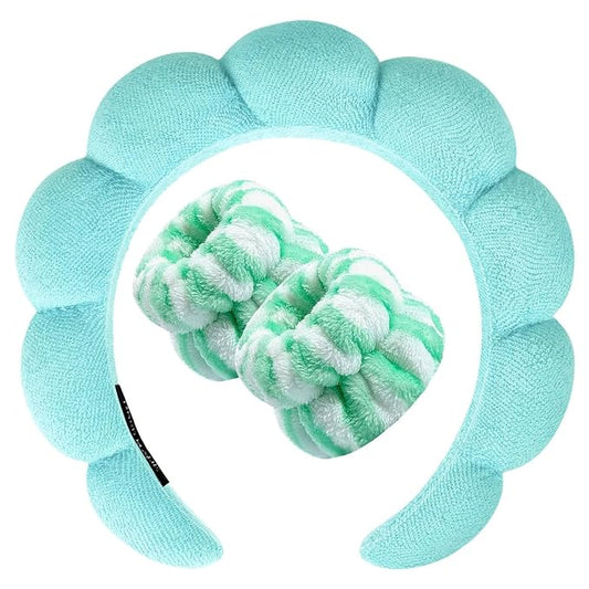 Zkptops Spa Headband for Washing Face Sponge Makeup Skincare Headband Bubble Hairband for Women Girls Fashion Headband Christmas Gifts Puffy Headwear Non Slip Thick Thin Hair Accessory(Turquoise)