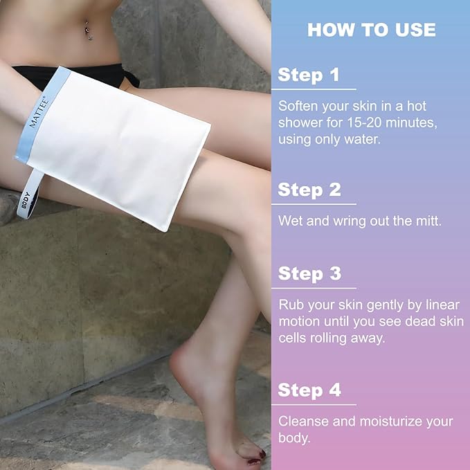 MATTEE - Kessa Glove - 2 Packs of Premium Exfoliating Mitt - Self-Tan Remover - Ensures Smooth and Soft Skin, Helps Avoid Keratosis Pilaris, Ingrown Hair and Cellulite - Natural - Roughness: Medium