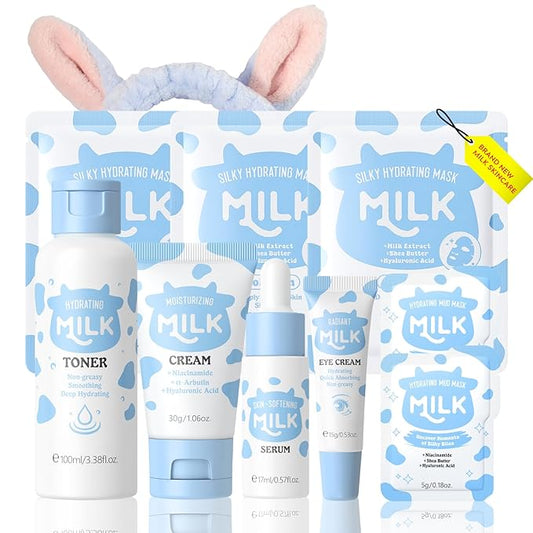 Milk Skincare Set, Travel Size Milk Skin Care Products Skin Care For Teens 10-12 (Milk Set D)