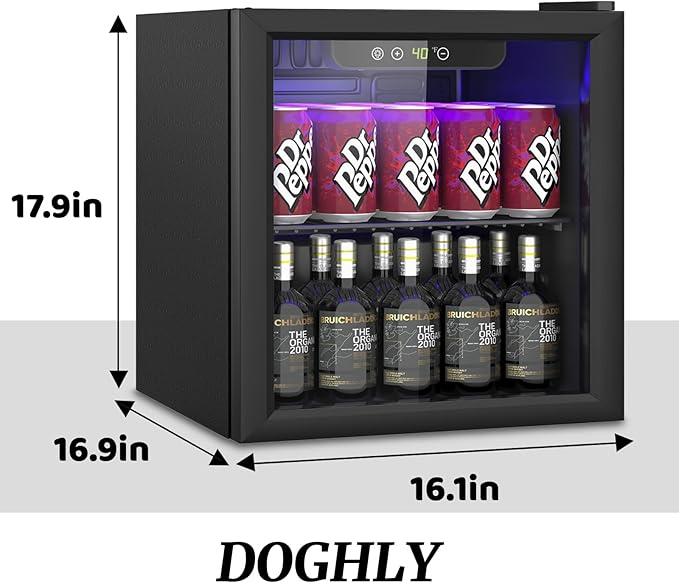 1.3 Cu.ft Beverage Refrigerator Cooler, 60 Cans Mini Fridge with Glass Door, and Temperature controllable switch for Soda, Beer or Wine For Office or Bar with Removable Shelves