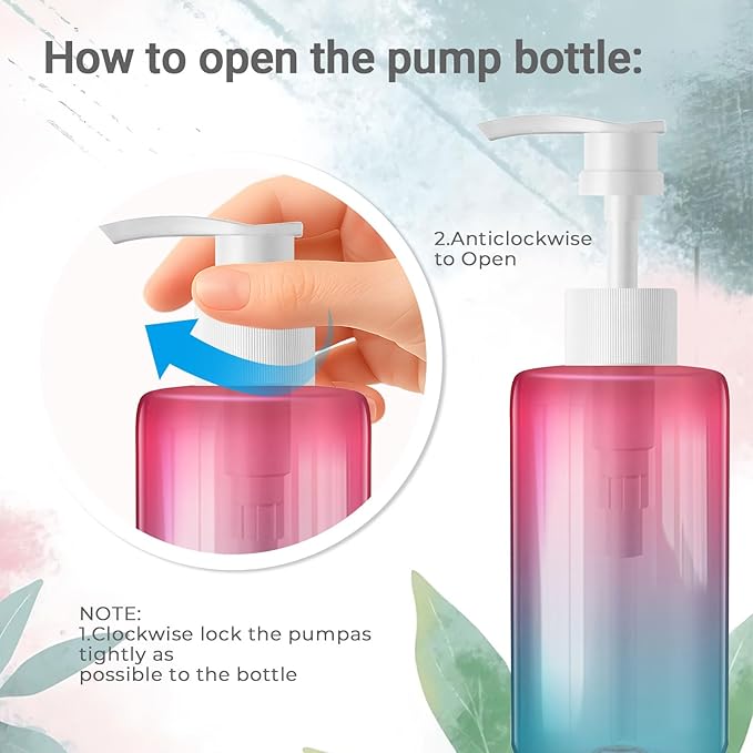 12 Pack 6.8 oz Refillable Pump Bottles - Empty Clear Gradient Color Plastic Dispensers for Lotion, Shampoo, Soap & Cream