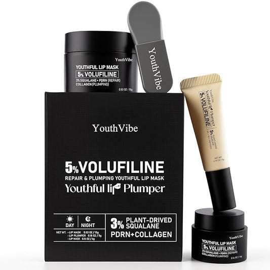 YouthVibe Lip Sleeping Mask Overnight Moisturizing - 5% Volufiline™, Squalane, Shea Butter, PDRN & Collagen Hydrating Lip Mask for Dry, Flaky Lips