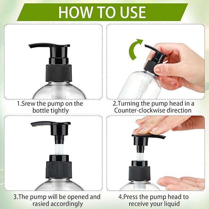 48 Pcs Pump Bottle Lotion Dispenser Refillable Shampoo Conditioner Hand Soap Dispenser Plastic Empty 8oz/250ml Clear Reusable Body Wash Container Bulk(Clear, White, Black)