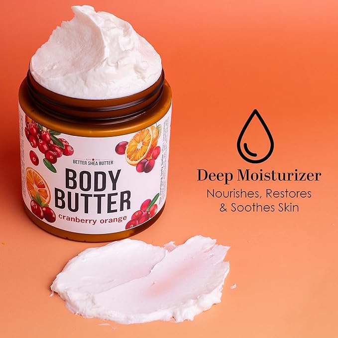 Cranberry Orange Body Butter with Raw Shea Butter and Jojoba Oil, Holiday Body Moisturizer for Dry Skin, Christmas Lotion, Limited Edition