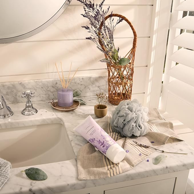 Thymes Lavender Body Scrub - Body Exfoliator for Skin Care Routine - Moisturizing and Exfoliating Body Scrub, Face Scrub, Foot Scrub (7 Fl Oz)