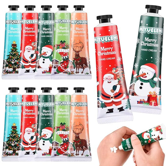 12 Pcs Christmas Hand Cream Gift Sets for Dry Cracked Hands Moisturizing Hand Lotion Small Travel Lotion Stocking Stuffers Gift Set for Women Mom Girlfriend Christmas Birthday