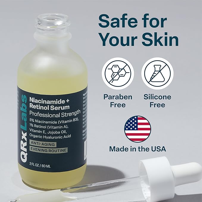 QRxLabs 5% Niacinamide Serum with 1% Retinol & Alpha Arbutin - Anti-Aging Retinol Serum for Face - Pore Minimizer - Dark Spot Remover for Face & Skin Brightening - 2 Fl Oz