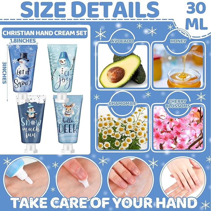 24 Winter Hand Cream Christmas Holiday Hand Lotion Gifts Bulk Moisturizing Cracked Care Scented Lotion 1.1 Fl oz Travel Size Dry Skin Xmas Stocking Stuffers Men Women Coworkers Party Favors