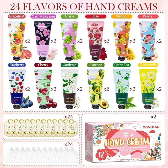 24 Pack Hand Cream Gift Set for Women, Mini Hand Lotion Travel Size in Bulk for Dry Cracked Hands, Natural Plant Fragrance Moisturizer Lotion for Mother, Teacher Appreciation and Bridesmaid Present