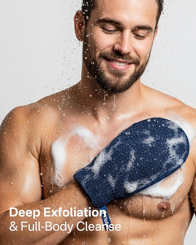 Yiclick Heavy Exfoliating Gloves Mitts, Exfoliating Body Scrubber Exfoliator For Shower Bath, Korean Body Scrub Mitts for Dead Skin Remover, Loofah Luffa Sponge Wash Cloth For Men Women