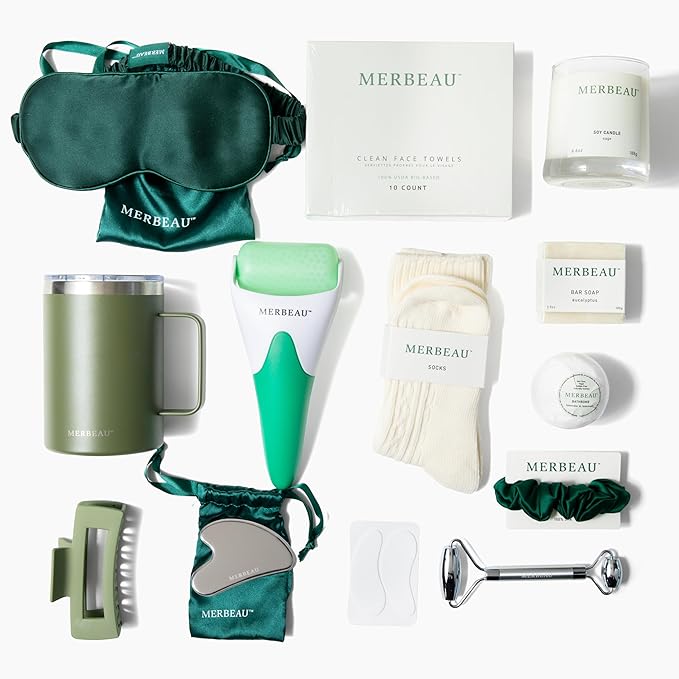 Luxury Self Care 13 Piece Gift Set －Non-Toxic, Clean Ingredients, Naturally-Scented Essential Oils, Candle, Socks, Bar Soap, Bath Bomb, Clean Towels, Hair Clip, Tumbler & More ??Spa Kit, NEW