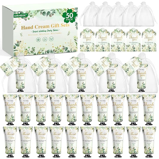 50 Pack Bulk Hand Cream Gifts Sets, Wedding Party Favors, Bridal Shower Gifts and Baby Shower Party Favors for Guests with Organza Bag and Thank You Card, Bulk Thank You Gifts for Women(Eucalyptus)