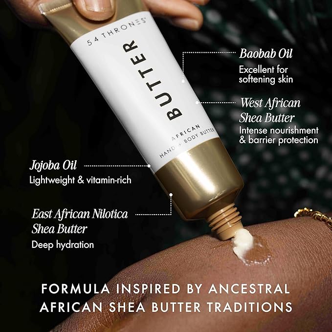 54 Thrones African Beauty Shea Butter, Intensive Dry Skin Support, Moisturizing Body Butter for Women, Body Cream, Locks in Moisture, Comorian Ylang Ylang + Egyptian Orange Blossom, 1.7 oz