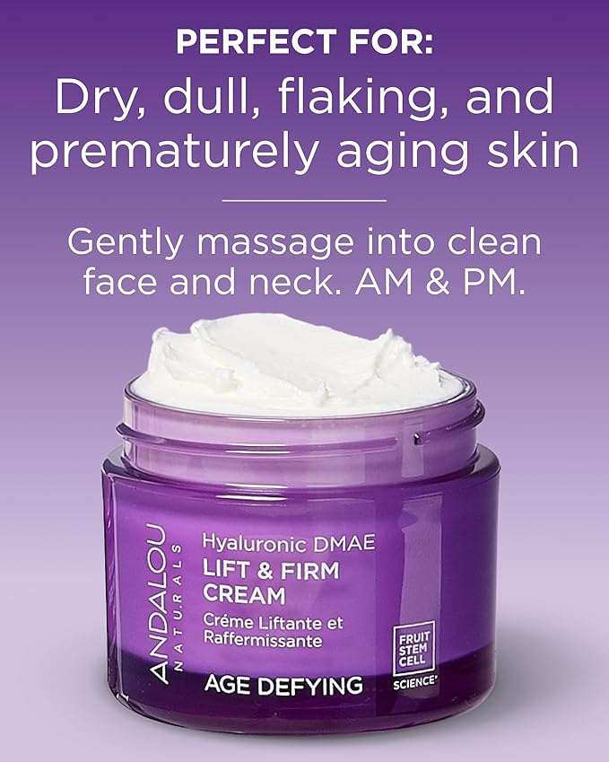 Andalou Naturals Hyaluronic DMAE Lift & Firm Skin Cream | Anti Aging Face Moisturizer With Hyaluronic Acid |Helps Reduce Fine Lines & Wrinkles | 1.7 oz